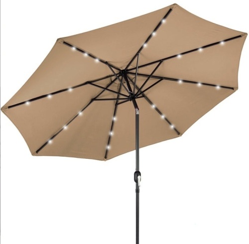 Solar LED Lighted Patio Umbrella w/ Tilt Adjustment, UV-Resistance - 10ft, Tan, Appears New - Lot 165