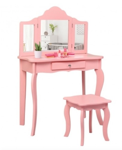 Kids Makeup Dressing Mirror Vanity Table Stool Set-Pink, Appears New - Lot 196
