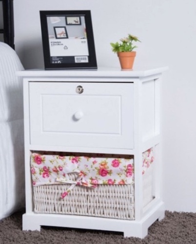 1 Drawer Bedside Wood Nightstand W/ Basket-White, Appears New/Damaged Box - Lot 342