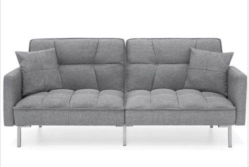 BCP, Convertible Linen Tufted Futon w/ 2 Plush Pillows, Split-Back Design, Dark Gray, New - Lot 39