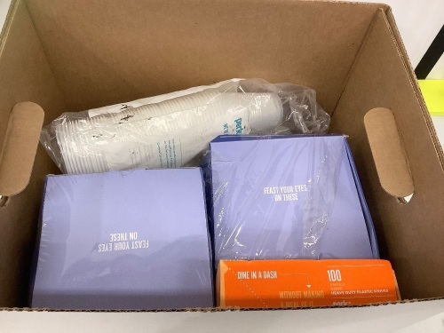 Box of Plasticware, 100ct 7oz Cups, 300ct Forks, 100ct Knives, E-Comm Return - Lot 170