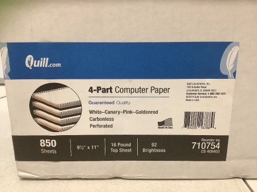Quill 4 Part Computer Paper, E-Comm Return - Lot 496