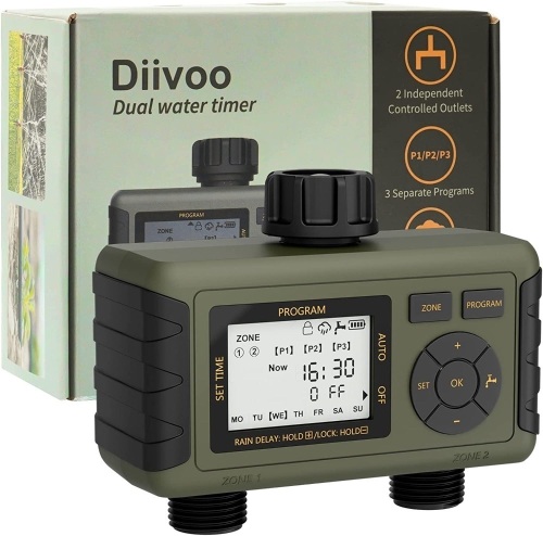 Diivoo Dual Water Timer, Powers Up, Appears New - Lot 191