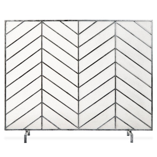 Single Panel Iron Chevron Fireplace Screen w/ Antique Finish - 38x31in - Lot 27