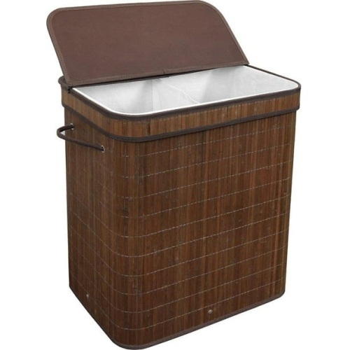 Collapsible Divided Bamboo Hamper w/Lid and Cloth Liner - Lot 57