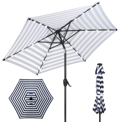 Outdoor Solar Patio Umbrella w/ Push Button Tilt, Crank Lift - 7.5ft - Lot 298