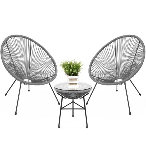 3-Piece All-Weather Patio Acapulco Bistro Set w/ Rope, Glass Top Table - Lot 381