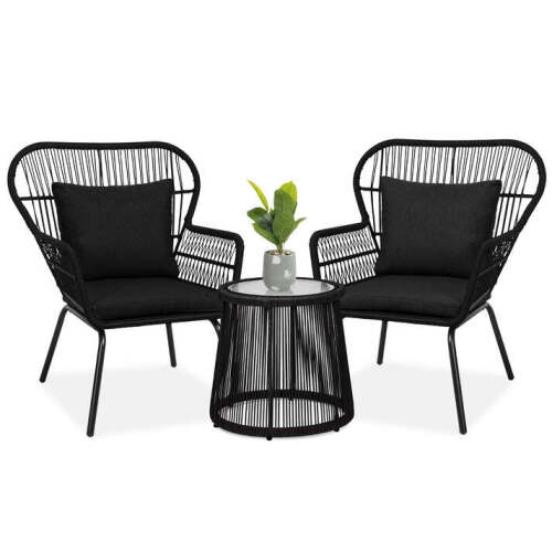 3-Piece Patio Wicker Conversation Bistro Set w/ 2 Chairs, Glass Top Table - Lot 4760
