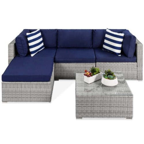 5-Piece Modular Wicker Sectional Conversation Set w/ 2 Pillows, Coffee Table - Lot 4789