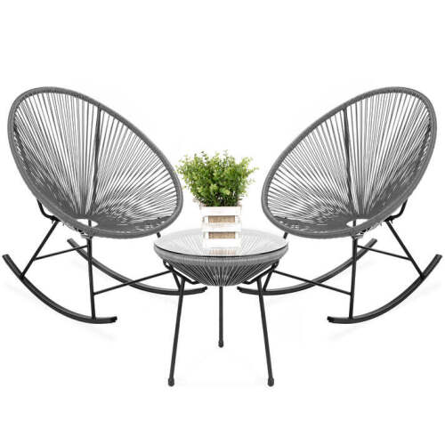 3-Piece Patio Woven Rope Acapulco Rocking Chair Bistro Set - Lot 4875