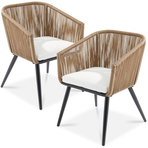 Set of 2 Indoor Outdoor Woven Wicker Patio Dining Chairs, 250lb Capacity  - Lot 87