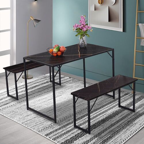 3-Piece Dining Table Set - Black Marble - Lot 123