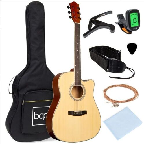 Full Size Beginner Acoustic Guitar Set with Case, Strap, Capo - 41in - Lot 668