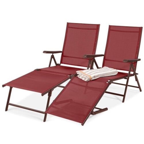 Set of 2 Outdoor Patio Chaise Recliner Lounge Chairs w/ Rust-Resistant Frame  - Lot 696