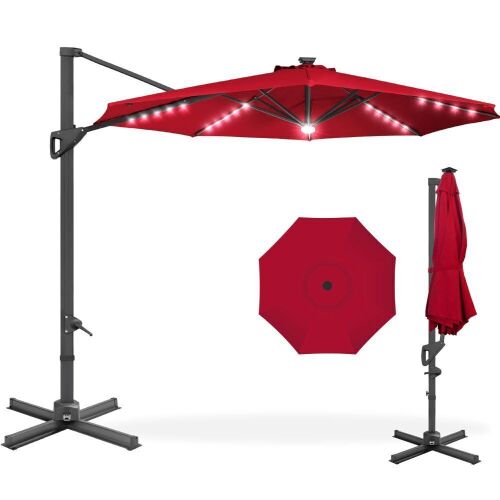 360-Degree Solar LED Cantilever Offset Patio Umbrella w/ Tilt - 10ft  - Lot 711