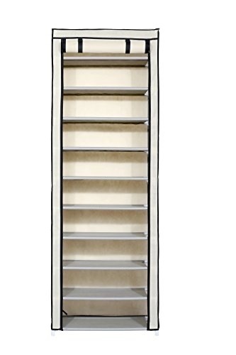 JEROAL 9 Tier Shoe Tower Standing Organizernwith Dustproof Non-Woven Beige Fabric Cover - Lot 717
