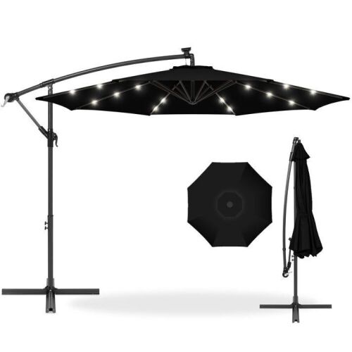 Solar LED Offset Hanging Patio Umbrella w/ Crank Tilt Adjustment - 10ft - Lot 963