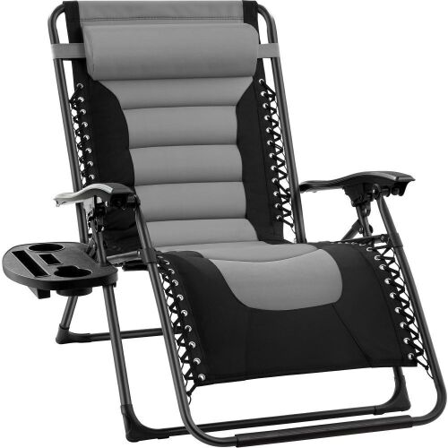 Oversized Padded Zero Gravity Chair, Folding Recliner w/ Headrest, Side Tray - Lot 1184