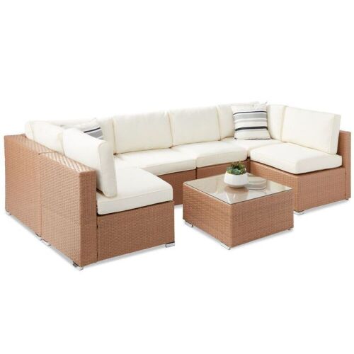7-Piece Modular Wicker Sectional Conversation Set w/ 2 Pillows, Cover  - Lot 69