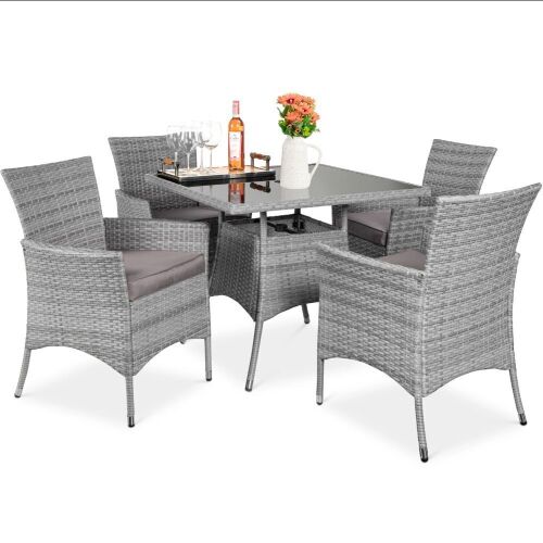 5-Piece Wicker Patio Dining Table Set w/ 4 Chairs  - Lot 96