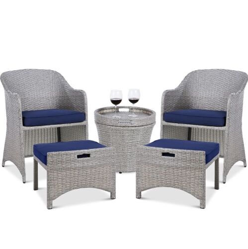 5-Piece Outdoor Wicker Bistro Set w/ Side Storage Table, No Assembly  - Lot 159