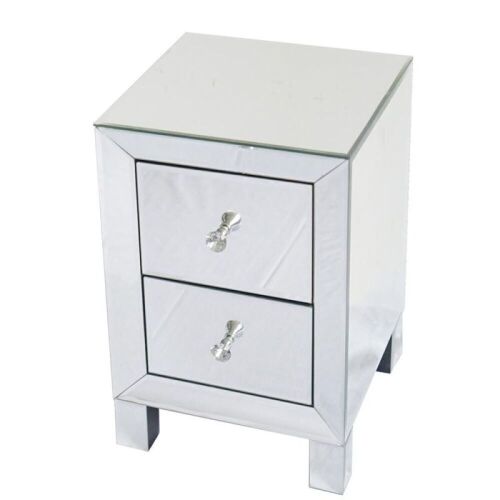 Mirrored Nightstand End Table with 2-Drawers  - Lot 648