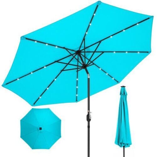 Solar LED Lighted Patio Umbrella w/ Tilt Adjustment, UV-Resistance - 10ft  - Lot 578