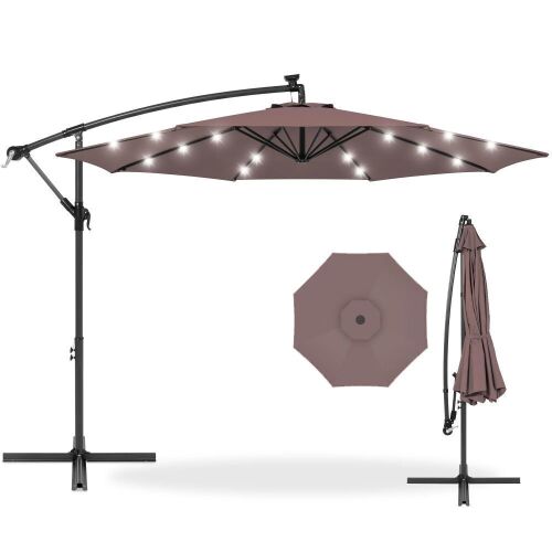 Solar LED Offset Hanging Patio Umbrella w/ Crank Tilt Adjustment - 10ft - Lot 758