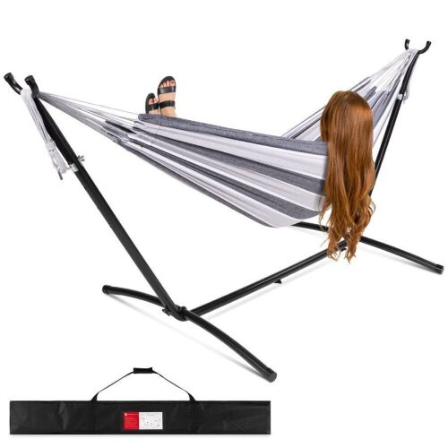 2-Person Brazilian-Style Double Hammock w/ Carrying Bag and Steel Stand - Lot 925