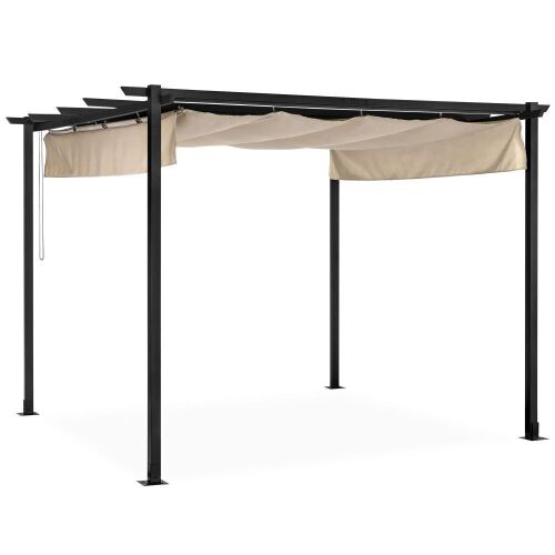 Outdoor Pergola, Patio Shelter w/ Retractable Canopy, Steel Frame - 10x10ft - Lot 86