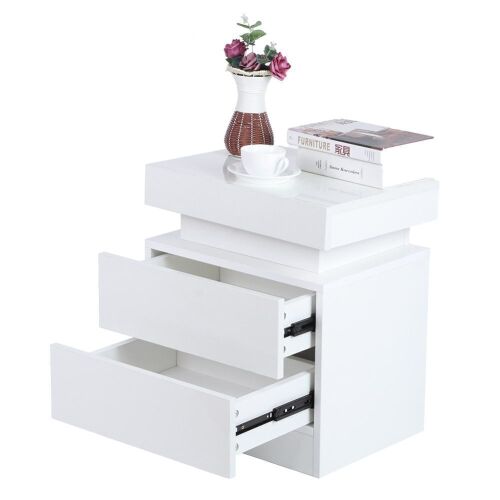 Nightstand with LED Light - White - Lot 201