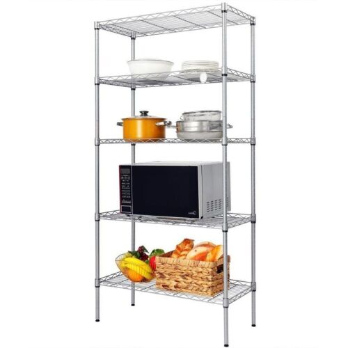 Adjustable 5-Shelf Metal Storage Rack Organizer, Chrome  - Lot 344