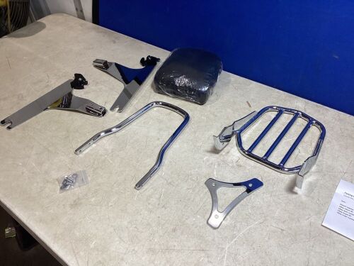 Chrome Standard Sissy Bar Backrest Pad Rack Kit For Harley Street Bob Low Rider - Lot 369