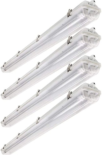 Brillihood LED Vapor Proof 4ft Light Fixture, 36 Watt, 4000lm, 6000K (Bright White), Clear Cover, IP65 Waterproof 4' Long Overhead Shop Light, 4-Pack with T8 LED Tube Lights - Appears New   - Lot 92