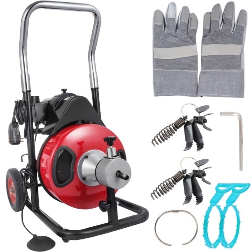 VEVOR 50 ft x 1/2 in Drain Cleaner Machine 370W with 4 Cutter & Foot Switch for 1" to 4" Pipes - Appears New  - Lot 96