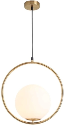 Modo Lighting Gold Industrial Pendant Lamp with Frosted Glass Globe Shade, Adjustable Hanging Light - New  - Lot 169