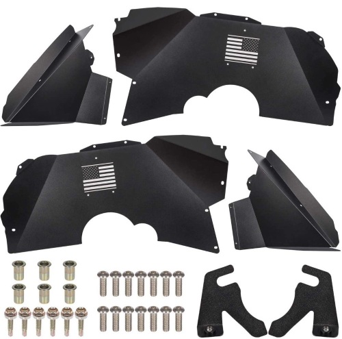 US FLag Logo Black Lightweight Aluminum Front & Rear Inner Fender Flares Fit for Jeep Wrangler JL JLU 2018-2021 4WD & 2WD - Appear New  - Lot 191