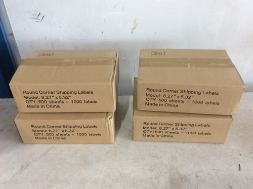Lot of (4) Cases of Round Corner Shipping Labels 8.27" x 5.32", 1000 Labels/Case - Appear New - Lot 302