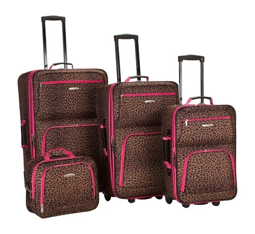 Rockland Jungle 4pc Luggage Set, Pink Leopard - New  - Lot 410