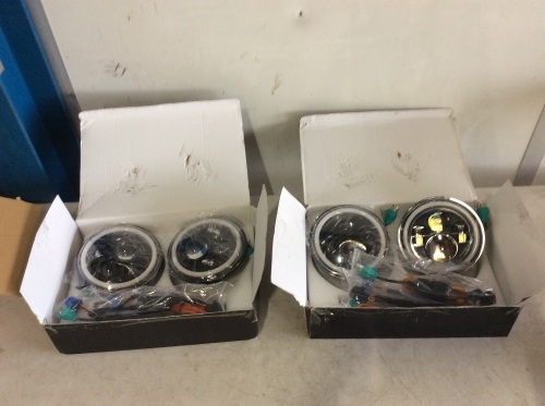 Lot of (2) Pair Round LED 7" Headlights for Late '50s Chevrolet 3100 Truck H4 to H13 Plug & Play - Appear New  - Lot 840