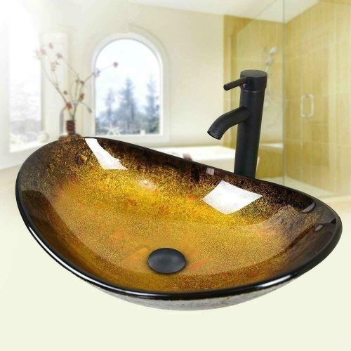 Tempered Glass Vessel Counter Top Sink Basin Pop-up Drain - Appears New   - Lot 90
