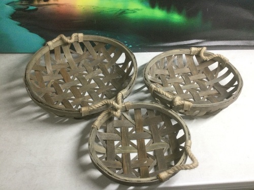 Round Tobacco Baskets with Jute Handles, Set of 3 - New - Lot 902