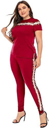 Lot of (28) PYL Women's Plus Size Casual Two Piece Track Suit, Red/Leopard - New - Lot 508