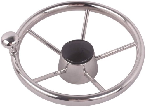 HOFFEN 5-spoke 11" Destroyer Style Stainless Boat Steering Wheel with Big Size Knob - Appears New  - Lot 539