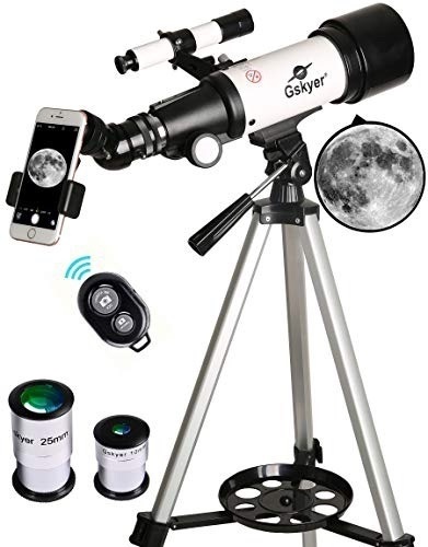 Gskyer 70mm Aperture 400mm AZ Mount Astronomical Refracting Telescope with Carry Bag, Phone Adapter and Wireless Remote - Appears New - Lot 260