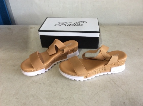  Katliu Cork Wedge Platform Sandals with Elastic Ankle Strap, Womens 9 - Appear New - Lot 197