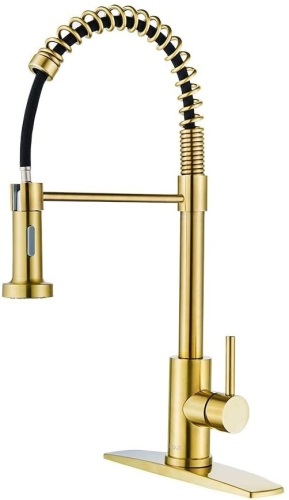 FORIOUS Commercial Spring Kitchen Sink Faucet with Pull Down Sprayer, Gold - Appears New  - Lot 294