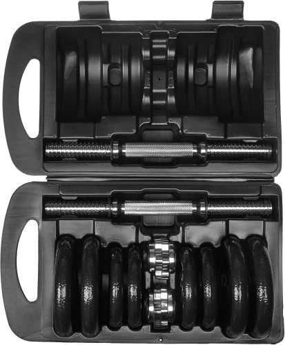 Amazon Basics Adjustable Barbell Dumbbells Weight Lifting Set with Case, 38 Lbs - Appears New   - Lot 304