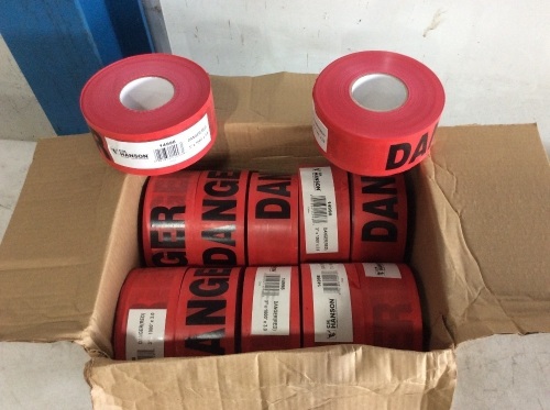 Case of Heavy Duty Barricade Safety Tape, Red, DANGER, 3" x 1000' - New - Lot 390