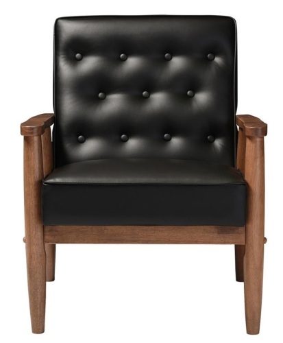 Baxton Studio Sorrento Mid-Century Black Faux Leather Upholstered Lounge Chair - Appears New   - Lot 425